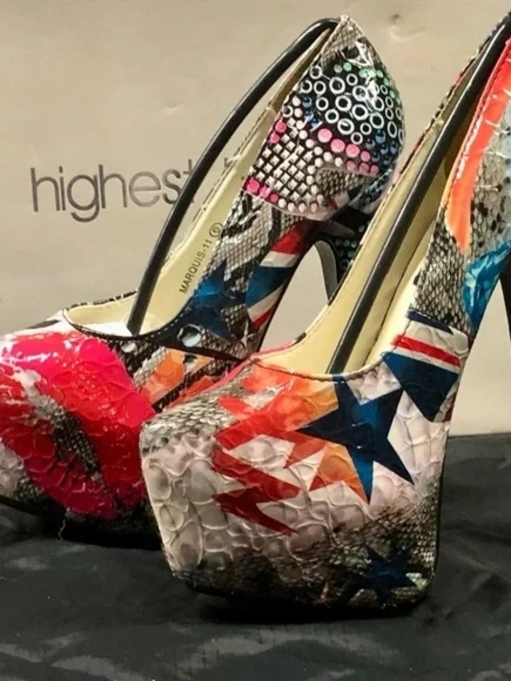 Highest Marquee Multicolor Star-Print Platform Pumps